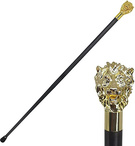 Gentleman-Gehstock mit Löwenkopf, Goldener, eleganter Gehstock im Vintage-Stil mit Krückendekorationen, 90 cm Present
