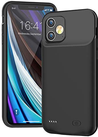 Battery Case for iPhone 12 Mini, Full Encircle 6000mAh Ultra-Slim Rechargeable Portable Charging Cover Extended Battery Pack Compatible with iPhone 12 Mini (5.4 inch) Charger Case with Carplay-Black