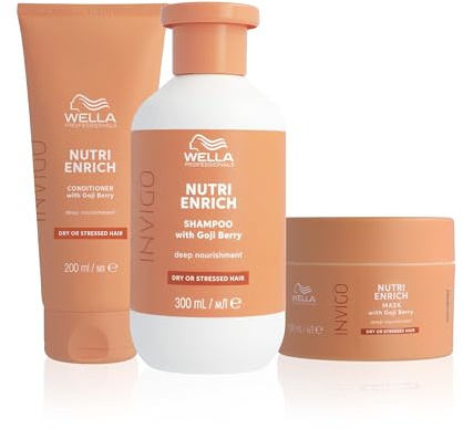 Wella Professionals Invigo Nutri Enrich Vorteils-Set – tiefenwirksam reparierende Pflege für strapaziertes Haar – 300 ml Feuchtigkeitsshampoo, 200 ml Conditioner und 150 ml Haarmaske