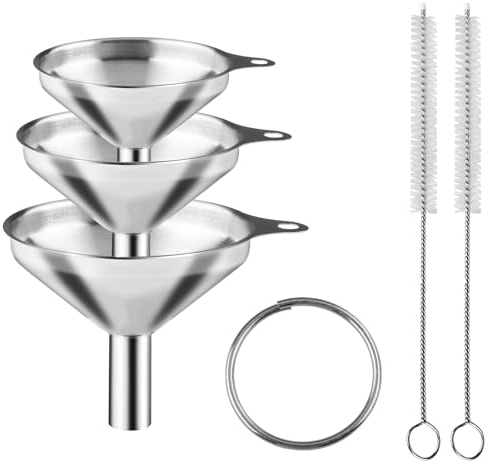 Edelstahl Trichter, Mezzar 3 Teiliges Trichter Küche Set, Kleiner Trichter mit Reinigungsbürste und Hängering Funnel zum Übertragen von Flüssigkeiten Öl Saft Marmelade Pulver