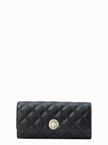 kate spade new york Damen Lametta-Geldbörse aus glattem gestepptem Leder, mit großer Klappe und Drehverschluss, Schwarz, Einheitsgröße
