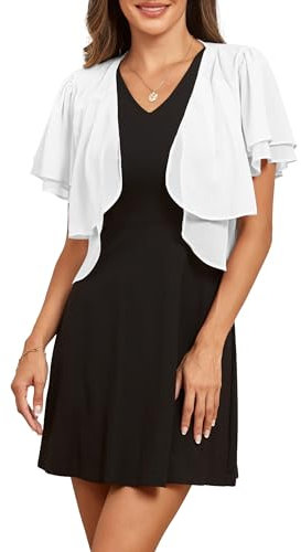 Famulily Damen weiße Schultern und Bolero Cardigans, Elegante Chiffon Schultern Schal für Frauen Hochzeit Abendkleid (M, weiß)