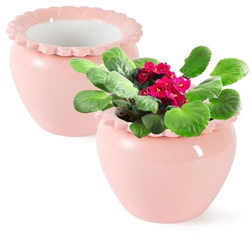 Lovely Ran 2 vasi da 16,5 cm di design per piante da interno rosa piante erbacee fiori in terracotta bianca vaso viola africano per gli appassionati di orchidee