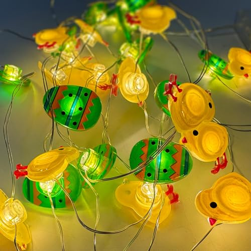 IXYHKB Osterdeko LED Lichterkette 3M, Ostern Küken Lichterketten, 30 LED Osterküken + Osterei, LED Ostern Lichterkette mit Lichtblitzmodi, Ostern Deko Lichterkette für Home Garten Festival Party