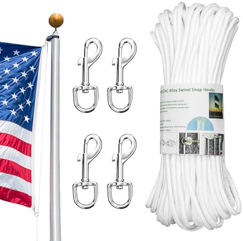 Verbessertes Fahnenmast-Seilklemmen-Set, 30 m, 1,6 cm Flaggenmast mit stabilen drehbaren Karabinerhaken, robustes Allzweckseil für Haustier, Camping, Zelt, Hardware, Zubehör, Fahnenmastschnur,