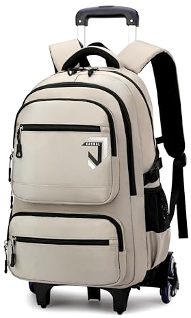 ETAISHOW Rolling Backpack for Boys Trolley Bookbag with Wheels for Adults Wheeled Luggage Laptop Backpack for Men, E 6 Wheels-beige, 6 Wheels, Modern