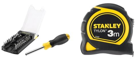 Stanley STHT0-70885 Tournevis porte-embouts - 34 embouts inclus, Jaune/Noir & Mesure 3 m x 13 mm Bi-Matière Tylon - Métre à Ruban Léger, Compact et Ergonomique avec Crochet de Ceinture 0-30-687