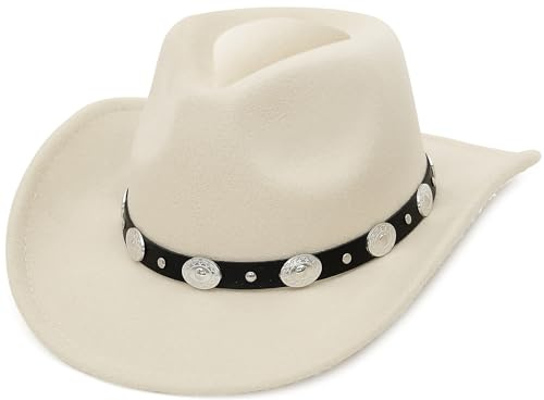 EOZY Frauen Männer Western Cowboy Fedora Filzhut breite Krempe Outdoor Cowgirl Hut mit Gürtelschnalle