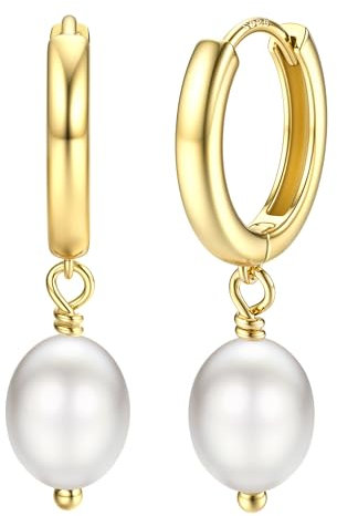 Dochais 14 Karat Vergoldet Huggie Creolen mit Blitz/Kreuz/Stern/Münz/PerlenOhrringe für Damen und Mädchen Chunky Knorpel Tropfen Ohrringe Hypoallergene Sehr Hautverträgliche Silber&Gold (Farbe4)