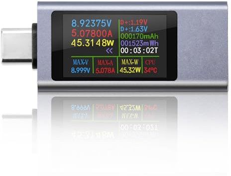 Heemol Tester USB Multimetro digitale per USB-C(4-30V 0-12A),misuratore di corrente e misuratore di potenza,tester per cavi PD con rilevatore di capacità di alimentazione