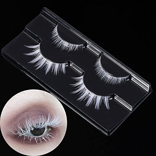 White False Eyelashes Halloween White Eye lashes Extension Tools Anime Cosplay Makeup Natural Looking Masquerade Party Eyelashes (White 2 Pairs Upper&Bottom)