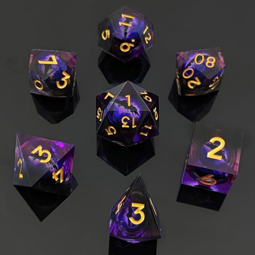 ORUZA 7 Stück Drachenauge Polyedrische Harz Spielwürfel DND Würfel Set D&D Würfel für Dungeons and Dragons RPG MTG Pathfinder Rollenspiel D4 D6 D8 D10 D% D12 D20