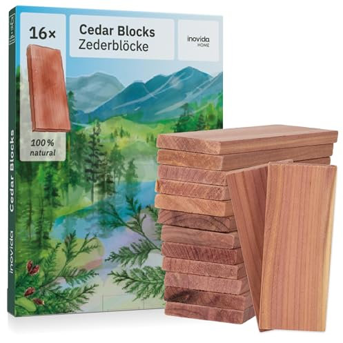 Zedernholz Mottenschutz für Kleiderschrank : 16 Zedernholz Duft Blöcke als Kleiderschrank Mottenschutz und natürlicher Kleiderschrank Duft – Kleiderschrank Dufterfrischer – Cedarwood von Inovida