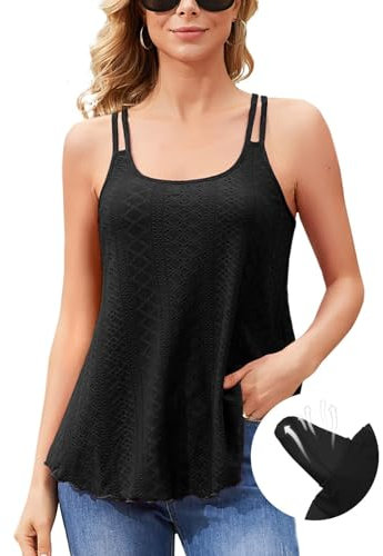 Charmo Women's Vests Top with Built-in Bra Adjustable Strap Tank Top Camisole Sleeveless Summer Tops S