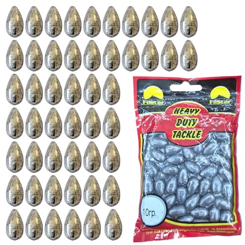 PRO FILSTAR Inline Grundblei Angeln Set 50 x 10g - Blei Angeln - Angel Bleie Set - Grundangeln - Birnenblei - Blei Gewicht - Angelblei - Carp Fishing Weights - Bleigewichte – Karpfenblei – Olivenblei