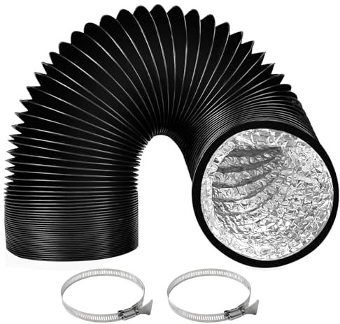 ZIGefofo Abluftschlauch Schwarz 150mm Länge 6m Aluminium Aluflexschlauch Flexibel PVC Alurohr Schlauch mit 2 Schlauchschelle Edelstahl für Klimaanlagen Wäschetrockner Abzugshaube Mobile Klimaanlage