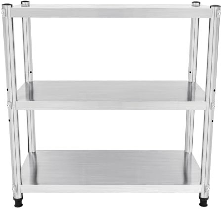 BraveeFly 3 Böden Edelstahlregal, 80 x 80 x 40 cm Arbeitstisch Küchentisch Zerlegetisch, Edelstahl Regal KüChe Lagerregal, Schwerlastregal Edelstahlregal Küchenregal mit Verstellbarer Höhe