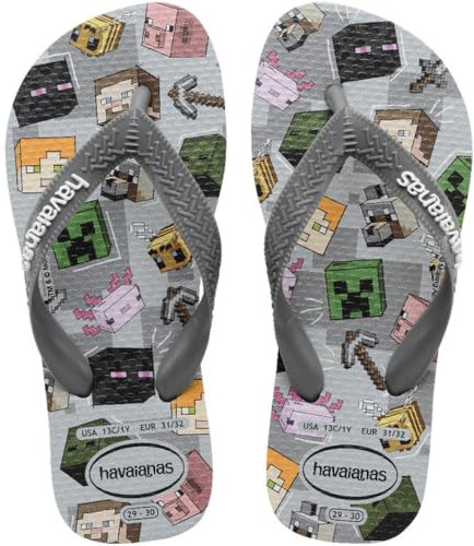 Havaianas Kids Minecraft Boys FlipFlop Steel Gray 3.5/4 UK