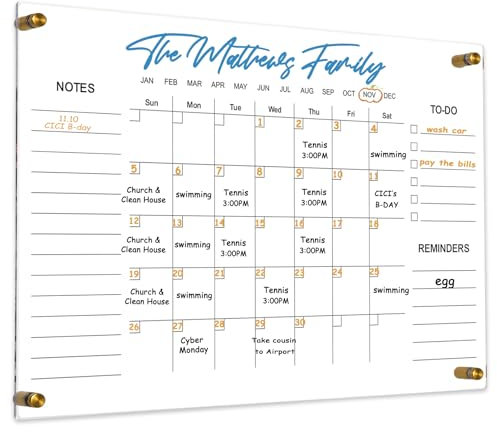 Transparenter Acryl-Kalender, trocken abwischbar, 61 x 40,6 cm, Monatskalender, trocken abwischbares Whiteboard für Büro, Zuhause, wiederverwendbares Whiteboard (YL-4060)
