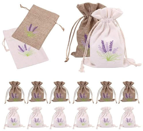FHBHJNATC 12 Stück Säckchen Zum Befüllen, Säckchen, Lavendelsäckchen Leer,Canvas Und Leinen Für Lavendel, Gewürze Und Kräuter Schublade Lufterfrischer Taschen, Geschenk-Taschen, Lagerung Taschen
