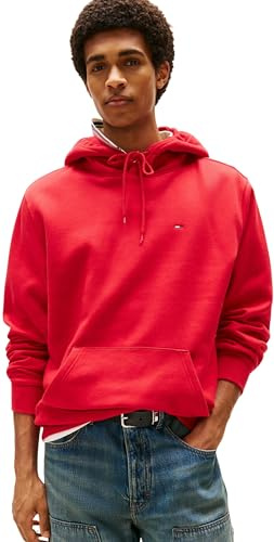 TOMMY JEANS Men’s Regular Fit Flag Fleece Hoodie, Red (Sapphire Red), XXL