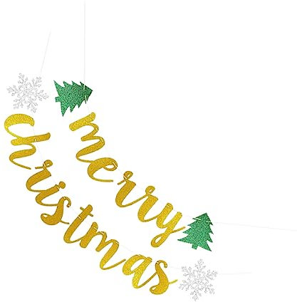 QUMIIRITY 1pc Glitter Merry Christmas Banner Decor Festive Rose Gold Decorative Bunting for Holiday Parties Christmas Tree and Home Decoration for Celebrations and Gatherings