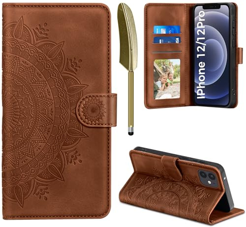 Mobile Phone Case for iPhone 12/12 Pro, Case for iPhone 12 Pro / iPhone 12 Leather Flip PU Leather Case Card Slot Magnetic Stand Flip Case Protective Case for iPhone iPhone 12/12 Pro, Dark Orange