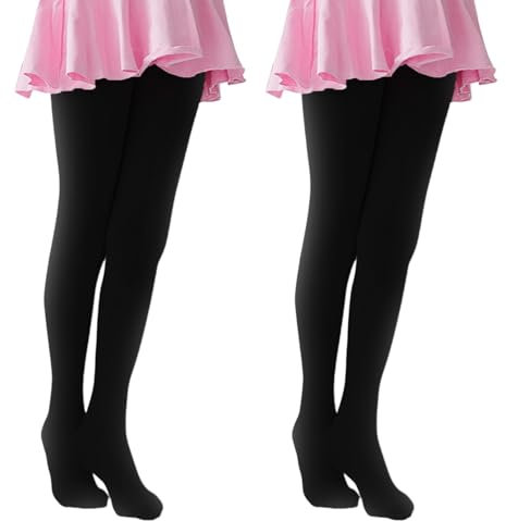 TUONYIS 2 Pares Mallas Lisas para niñas y niños Medias Sólidas para niñas Medias y Leggings Leggings Abrigadas, Opacas, con pies, baile, escuela, 8 a 10 años (FR/ES, Letras, Talla única, Negro)