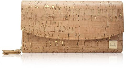 boshiho Kork Vegan Geldbörse, Kork Portemonnaie Damen mit Reißverschluss Lange Geldbeutel Große Kapazität Smartphone Clutch mit Kartenhalter Münzfach Vegan Geschenk (0242-#3)