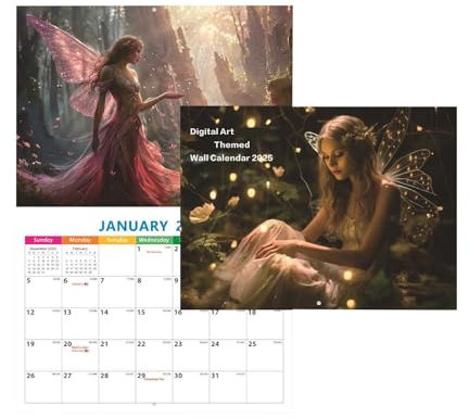 Elf Kalender 2025, Fantasy-Stil, Wandkalender, 12 Monats-Planer, A4 Terminplaner, Wochenplaner, Tischkalender für Desktop, Wand, Schule, Zuhause, Büro Terminkalender (A)