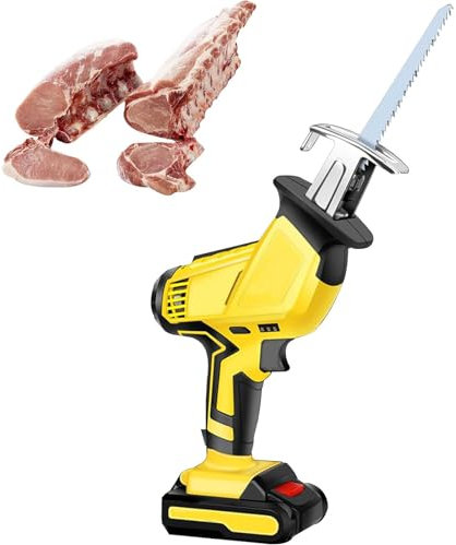 Générique Machine Scie Sabre sans Fil de Boucherie Polyvalent Durable Scies Alternatives électriques Scie à os de Boucher Portative avec Lames de Scie pour Couper la Viande Métal Bois,01,1 Battery