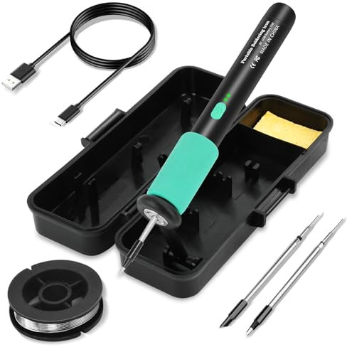 Lötkolben Set, USB Akku Lötkolben mit 3 Temperatur Einstellbar 270℃-450℃,3 Lötspitzen, Lötkolbenständer, Lötdraht, KKMOL Professionelles Sicheres Komplettes Lötkolben - Schwarz