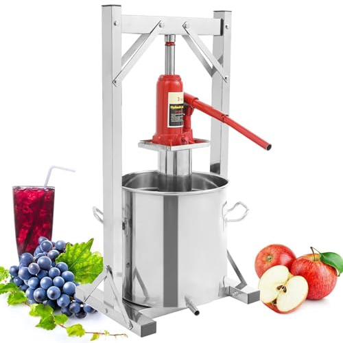guoyjmm Hydraulische Obstpresse, 12/22 L Edelstahl Weinpresse, Manuelle Obst Weinpresse, Hydraulische Presse zum Pressen von Reiswein, Honig, Gemüse, Wein,12L
