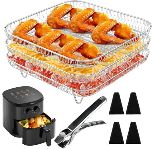 Rejillas Para Freidora De Aire, Freidora De Aire Rejillas Apilable, Rejilla Air Fryer Cuadrada, Rejillas Deshidratadoras Apilables De 3, Rejilla Air Fryer para Barbacoa, freidora de aire