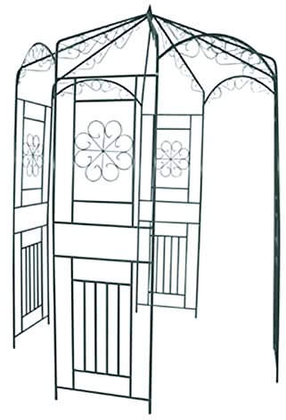 Cinyiqo 40269 Garden Arch 250 cm Dark Green Metal Garden Arch,4-Sided Birdcage Shape Garden Gazebo Pergola Pavilion Arbor,French Style Rose Vines Climbing Plants Trellis Support Archway for Walkway Pa