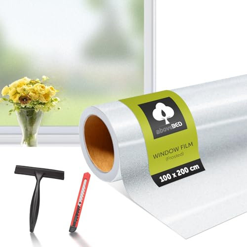 aboveBED Film Fenetre Anti Regard 100x200cm, Film Occultant Fenêtre, Opaque pour Vitre Anti UV, Pellicule de Protection électrostatique, Convient pour la Salle de Bain et la Cuisine