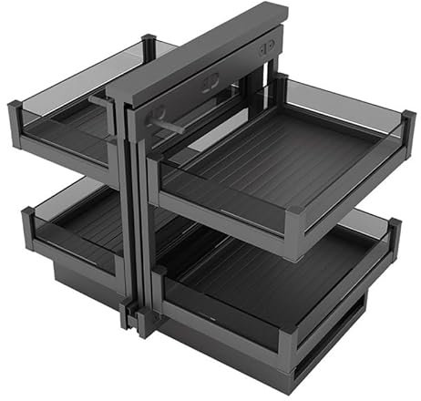 Armario de cocina de esquina extraíble con 4 cestas de aluminio, apertura para zurdos o diestros, armario de esquina ciego para almacenamiento completo de cocina