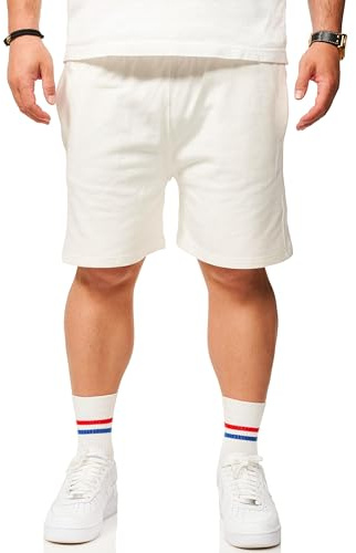 behype. Herren Kurze Hose Sweatshorts Sommershorts aus 100% Baumwolle - Bermuda-Shorts mit Gummibund für Männer Gym-Shorts - Modern-Fit BHS_Herren_5009-Off White-Cream-XS