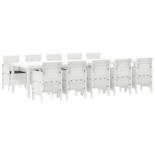 vidaXL Garten Essgruppe 11 pcs Weiß Poly Rattan und Aluminium, Garten und Terrasse, modernes, langlebiges Essgruppe, wetterfestes Möbel, Polypropylen Sommerkollektion