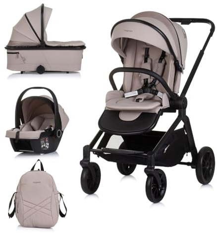 Chipolino Kombikinderwagen Magnum 3 in 1 Babywanne Sportsitz i-Size Babyschale beige