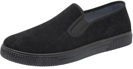 Scarpe basse da uomo senza lacci, piatte in tessuto, traspiranti, da jogging, con suola morbida, leggere, tinta unita, casual, Nero , 44 EU