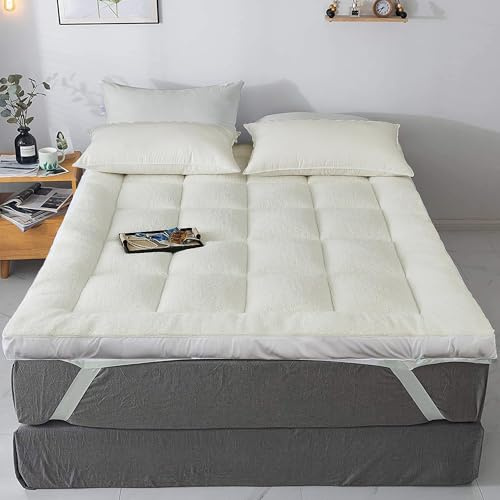 MH Home Sherpa Bed Mattress Topper (4 Inch/10 cm) Teddy Fleece Dual Layer Comfort, Soft Supportive Breathable Comfortable Mattress Topper With Easy Fit Elasticated Straps (Double)
