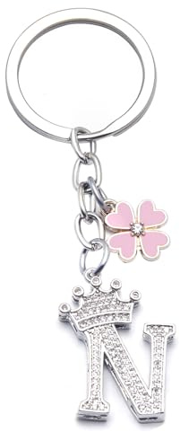 Porte-clés pour Femme Fille avec Lettre Initiale, Alphabet Pendentif Initiale en Crista, Porte clés avec Pendentif Amour et Pampille, Idee Cadeau D'Anniversaire pour Femme Sœur Maman Couple Amie