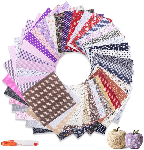 50 ritagli di stoffa per il bricolage, 20x20 cm di tessuto patchwork colorato in cotone per cucire, diversi motivi floreali, pacchetti di tessuti stampati, tessuti patchwork fai da te per bambini
