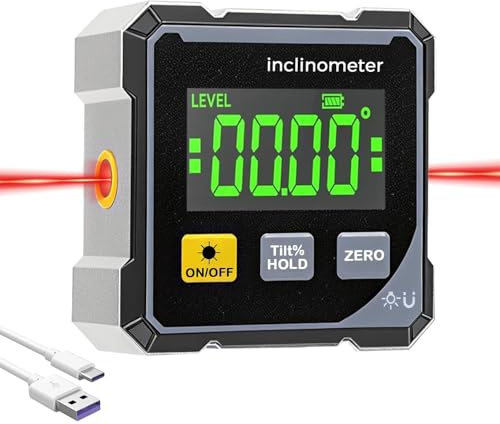 Goniometro digitale con laser elettronico - Misuratore d'angolo magnetico a 4 lati, misuratore di inclinazione a cubo con retroilluminazione, strumento di misurazione ad alta precisione per la