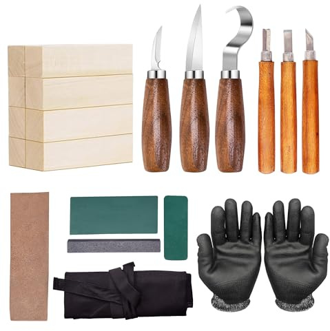 Daffi Woodworking Tools Set 20PCS Wood Whittling Kit for DIY Lovers Beginners, Including Basswood Blocks,Storage Bag