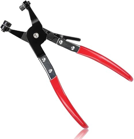 Hose Clamp Pliers, Heavy Duty Wire Hose Pliers, Cross Slotted Jaw Plier-Auto Repair Tool, Hose-Clip-Plier with Straight Neck, for Car Water Pipe Ring-Type and Swivel Flat-Band Clamps(Color:Red)