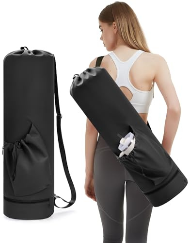 Yogatasche mit Nassfach und Flaschentasche Sporttasche Damen Verstellbarer Schultergurt Gym Yoga Tasche für Pilates Yogamatten & Yoga-Zubehör, Schwarz(Patent Angemeldet)