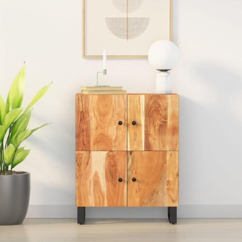 GeenYuu Sideboard aus massivem Akazienholz, 60x33x75 cm, mit 4 Türen, viel Stauraum, robuste Oberplatte, Eisenbeine, für Wohnzimmer, Flur