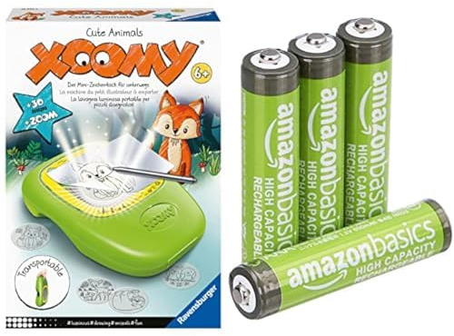 Ravensburger Xoomy Midi Animaux, projecteur dessin, 6+ ans, & Piles AAA Rechargeables Amazon Basics 4 pcs, 850mAh